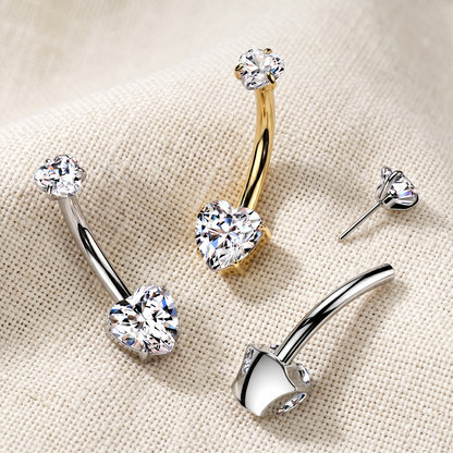 Titanium Heart CZ Belly Button Ring 14G