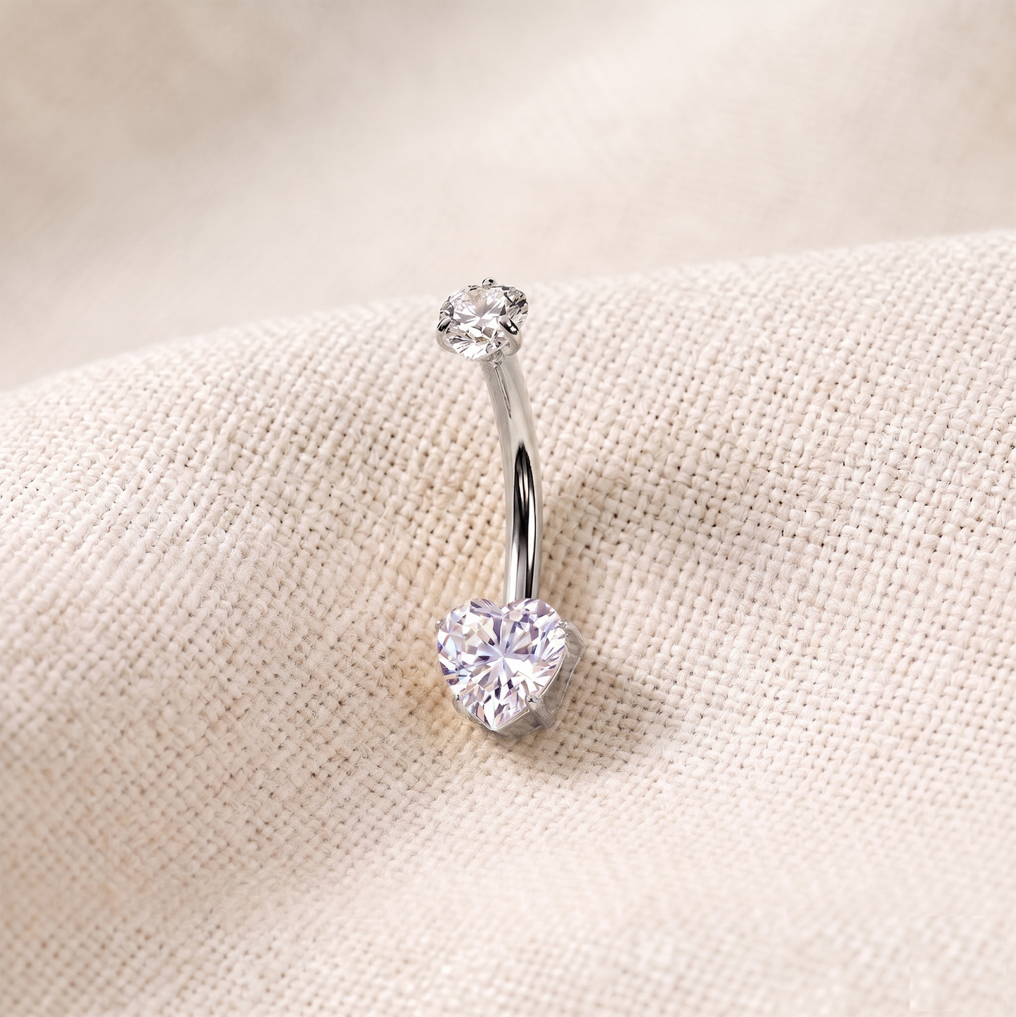 Titanium Heart CZ Belly Button Ring 14G