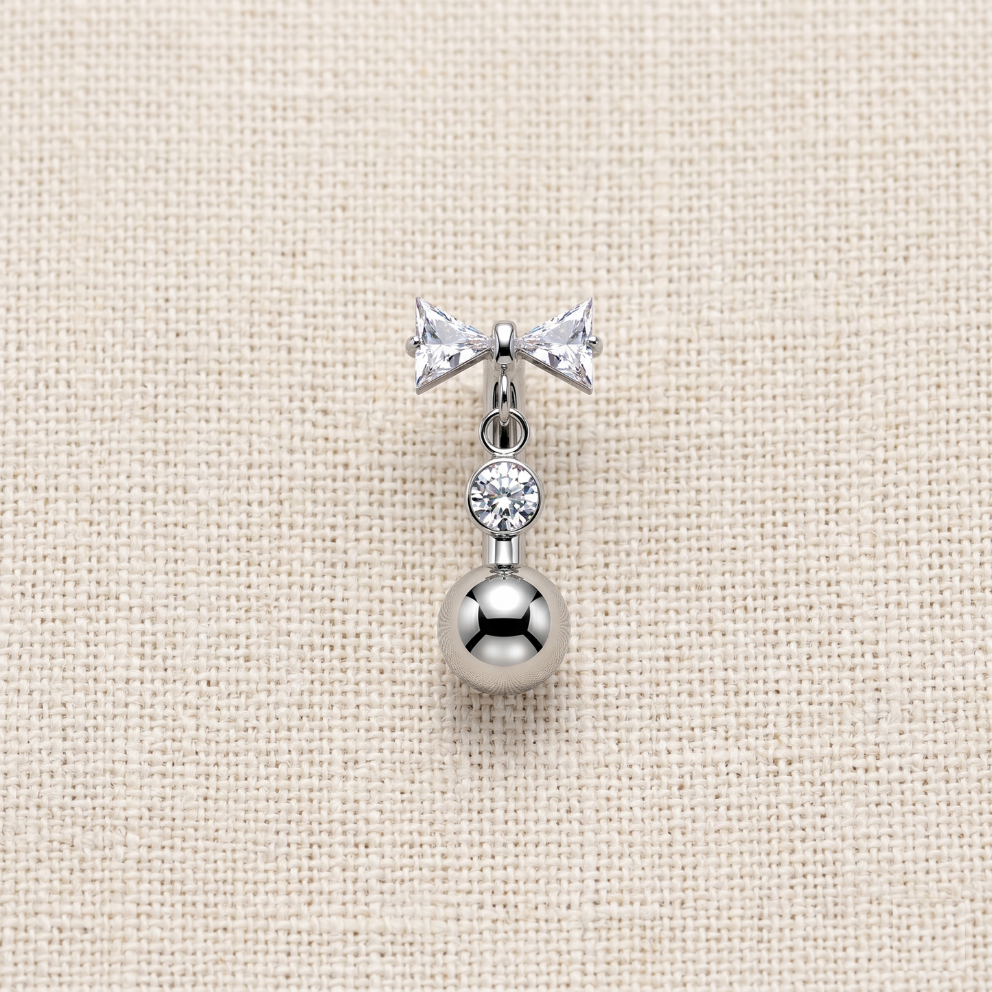 Titanium Bowtie CZ Dangle Belly Button Ring 14G