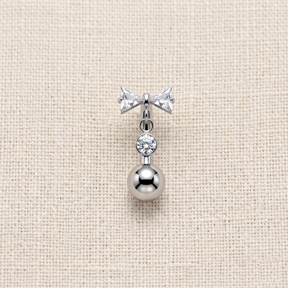 Titanium Bowtie CZ Dangle Belly Button Ring 14G