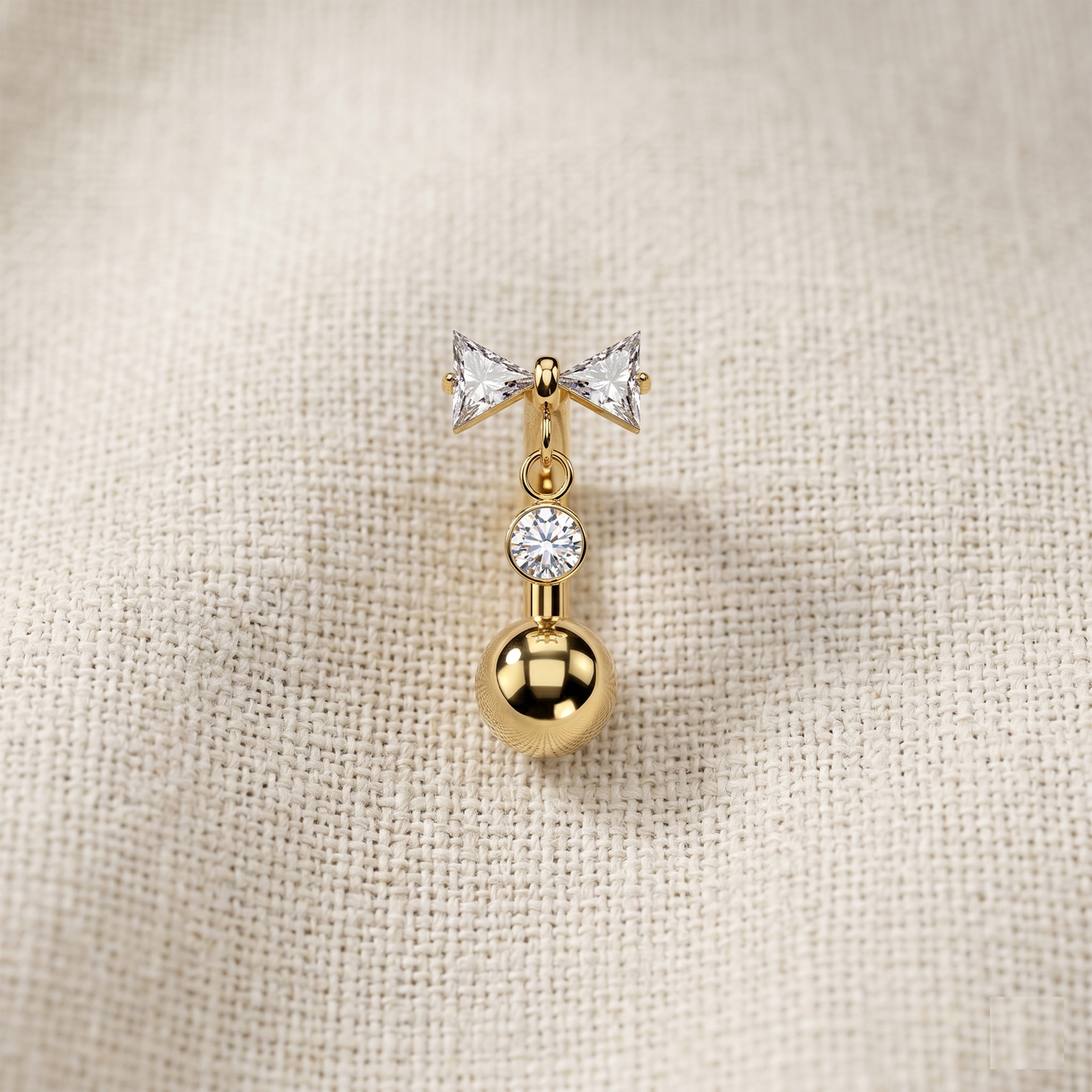 Titanium Bowtie CZ Dangle Belly Button Ring 14G
