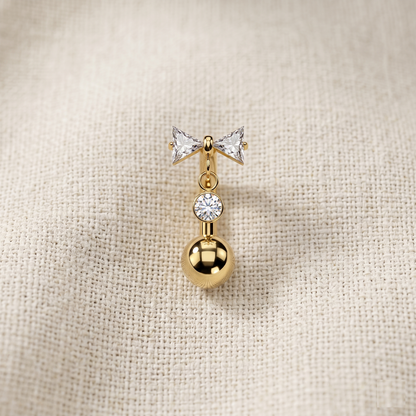 Titanium Bowtie CZ Dangle Belly Button Ring 14G