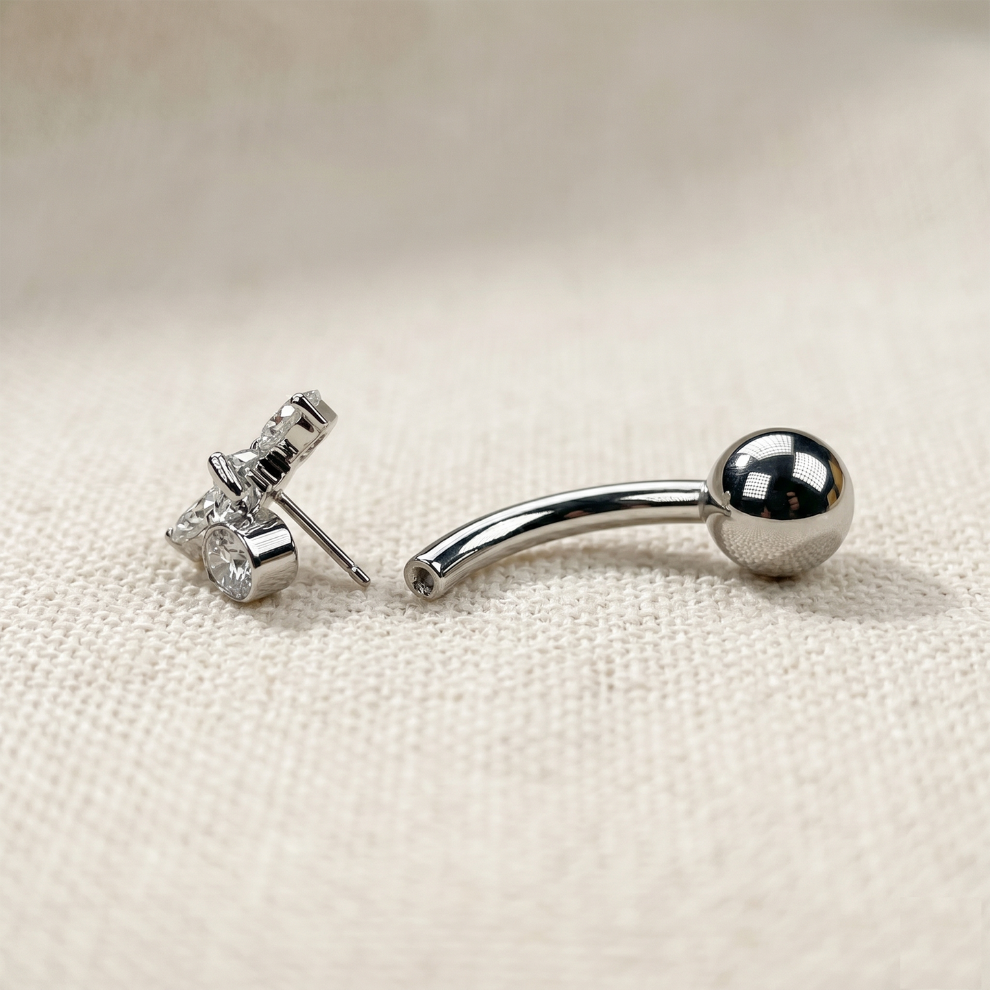 Titanium Bowtie CZ Dangle Belly Button Ring 14G