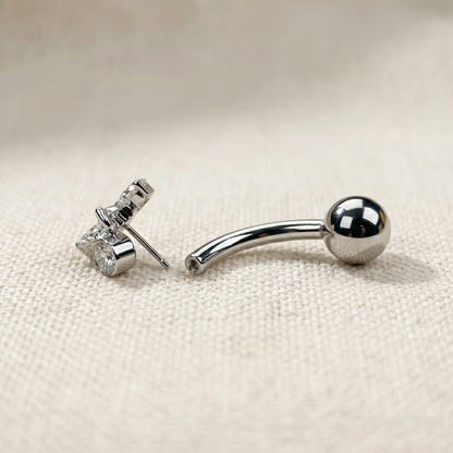 Titanium Bowtie CZ Dangle Belly Button Ring 14G