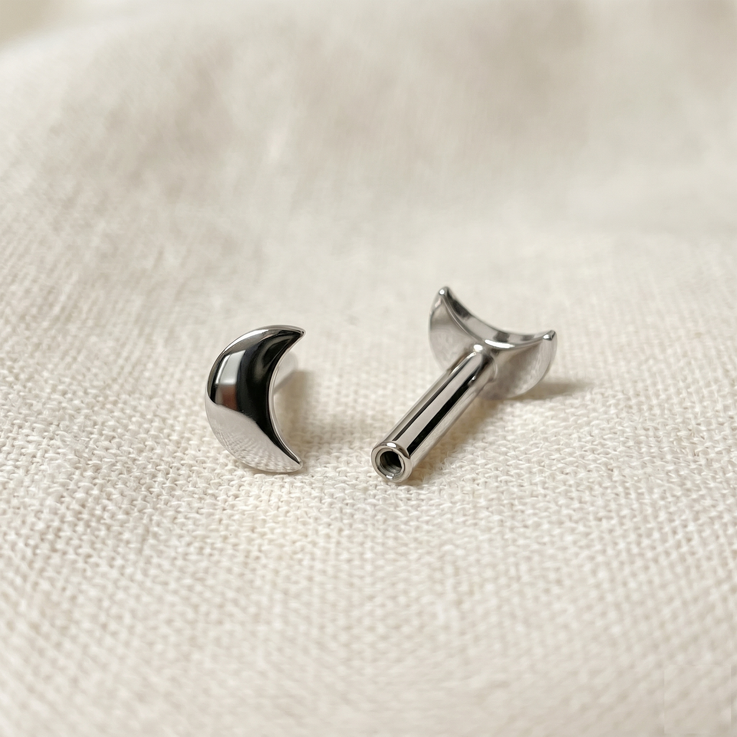 Titanium Moon Convex Threadless Labret Bar 16G 18G