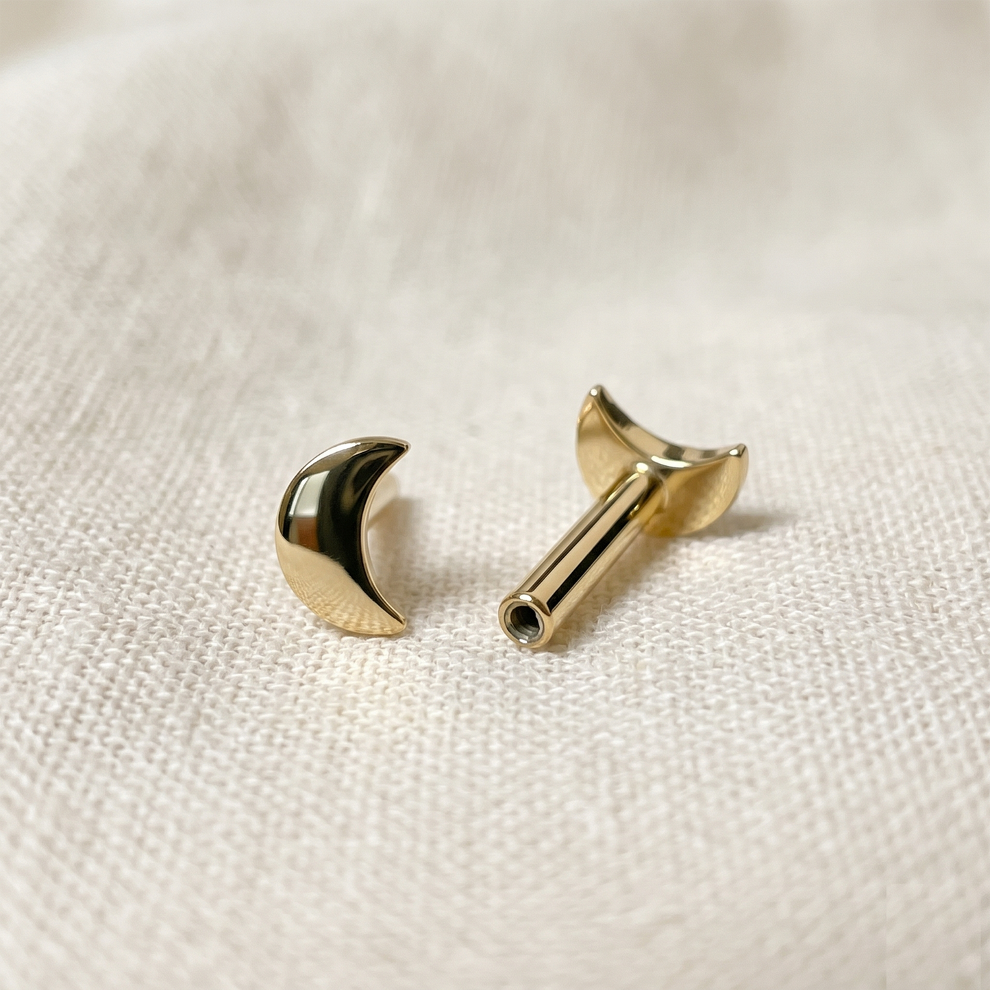 Gold Titanium Moon Convex Threadless Labret Bar 16G 18G
