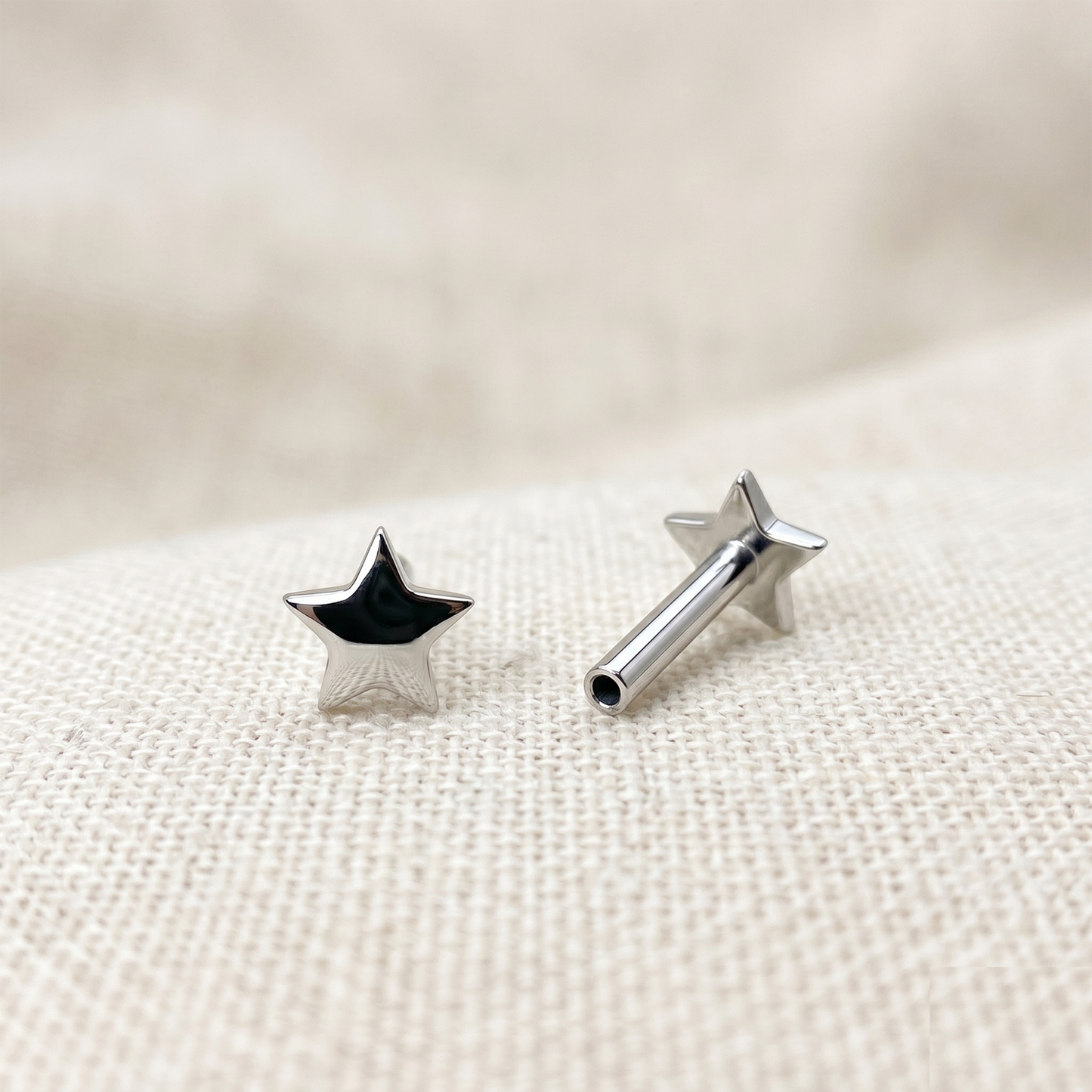 Titanium Star Convex Threadless Labret Bar 16G 18G