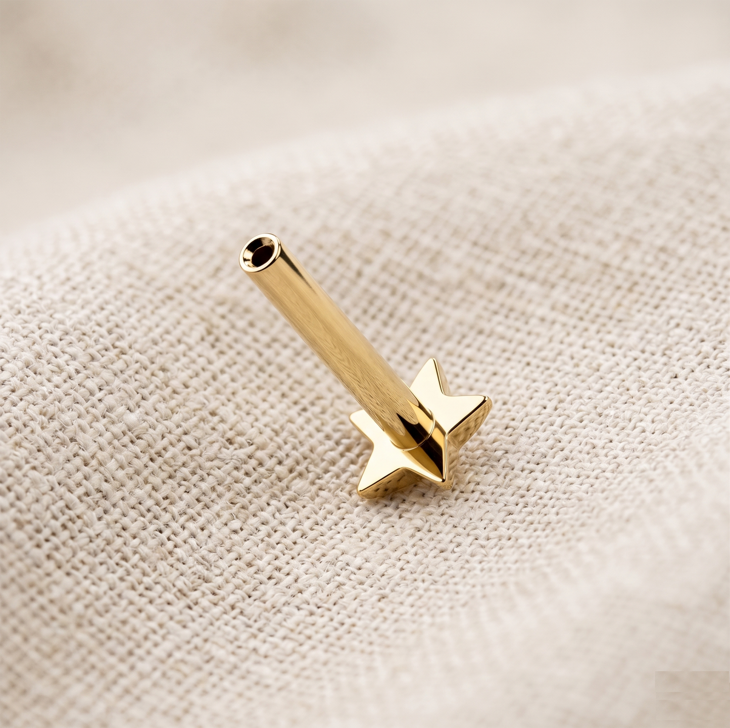 Gold Titanium Star Convex Threadless Labret Bar 16G 18G