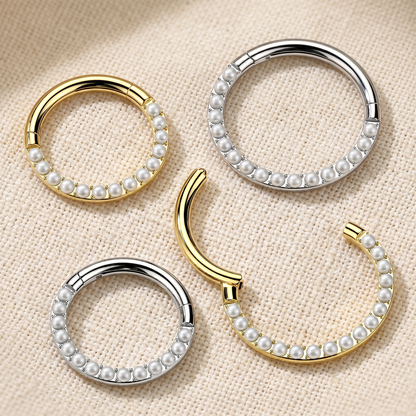Titanium Pearl Front Hinged Segment Ring