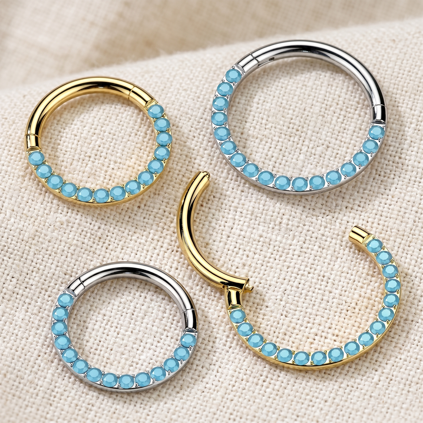 Titanium Turquoise Front Hinged Hoop 16G