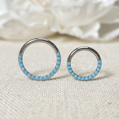 Titanium Turquoise Front Hinged Hoop 16G