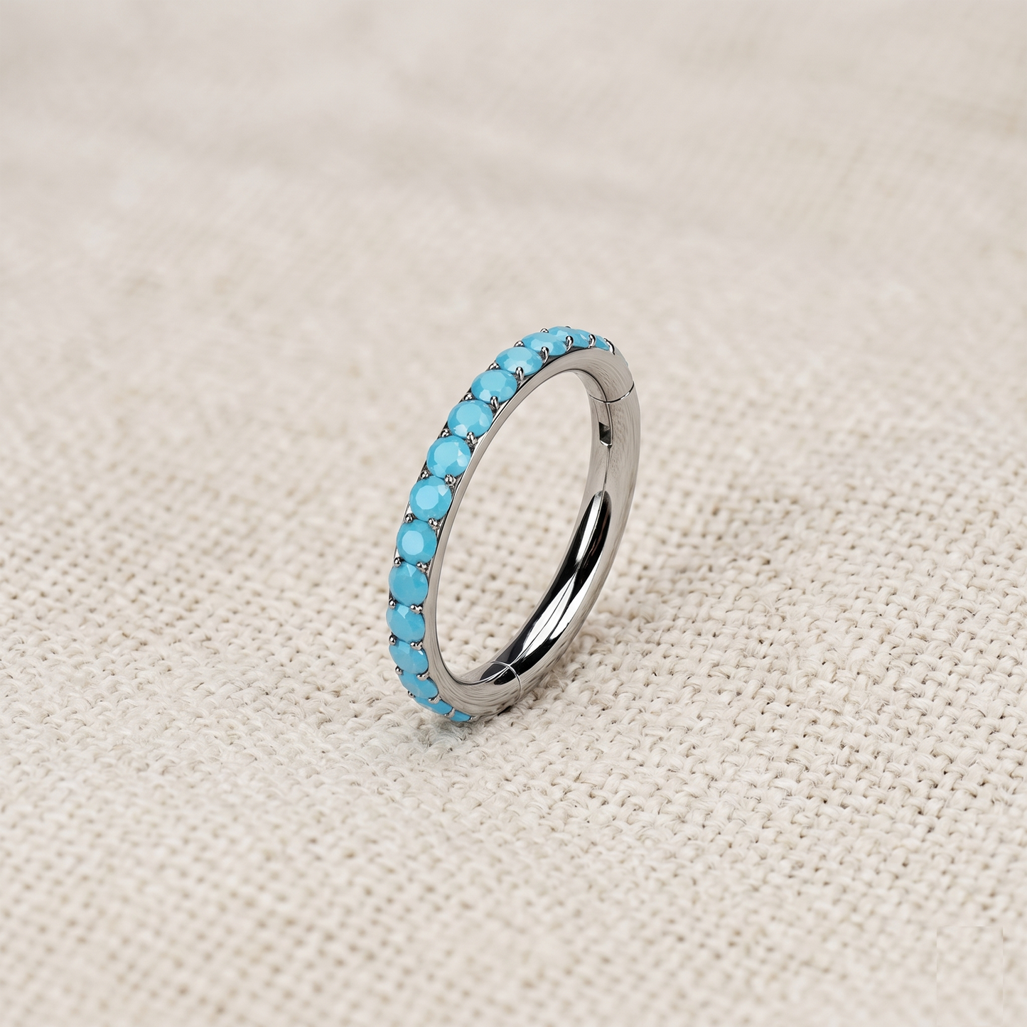 Titanium Turquoise Hinged Hoop Ring 16G