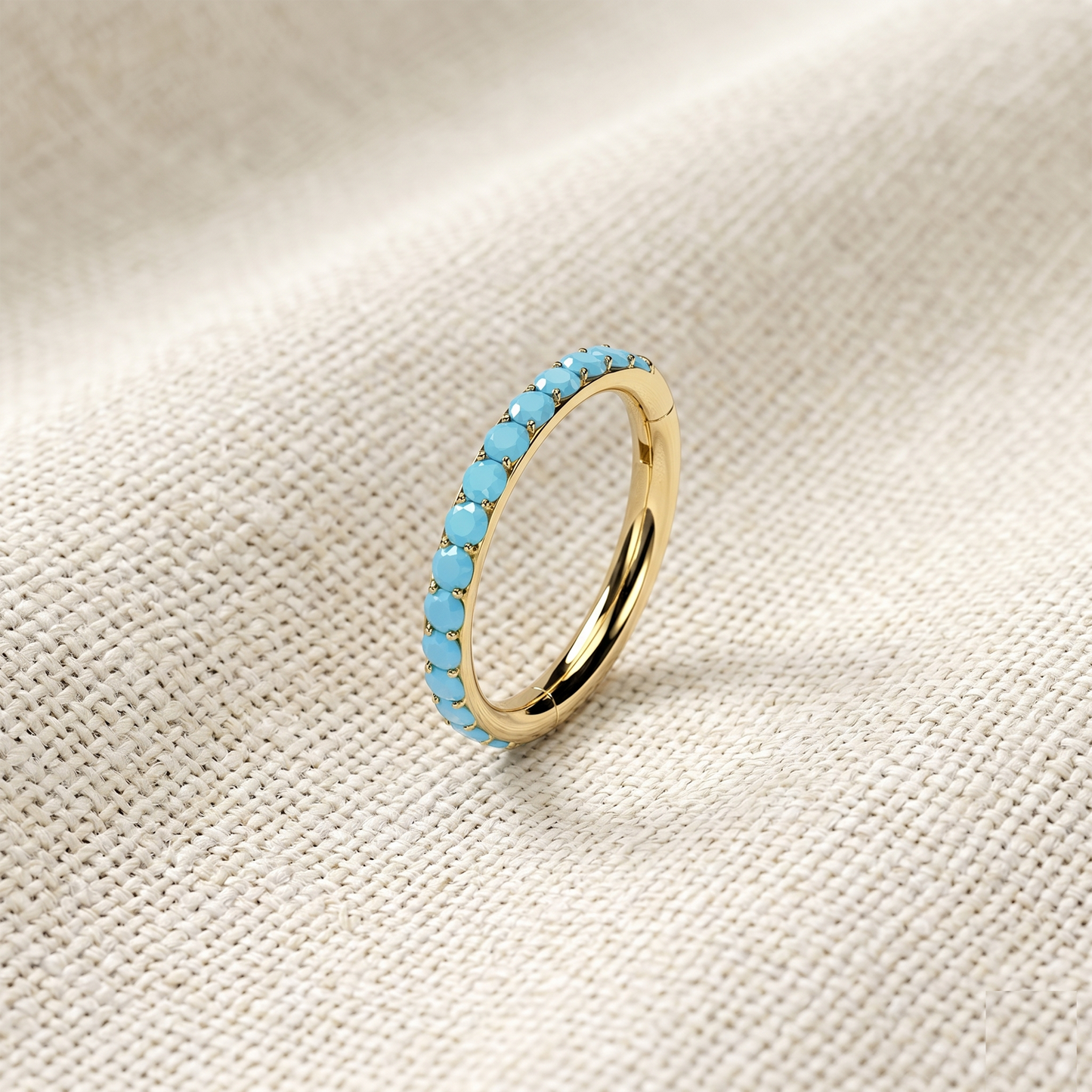 Titanium Turquoise Hinged Hoop Ring 16G