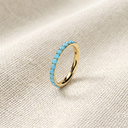 Titanium Turquoise Hinged Hoop Ring 16G