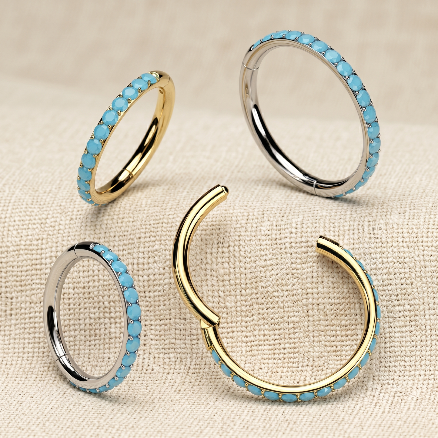 Titanium Turquoise Hinged Hoop Ring 16G