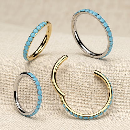 Titanium Turquoise Hinged Hoop Ring 16G