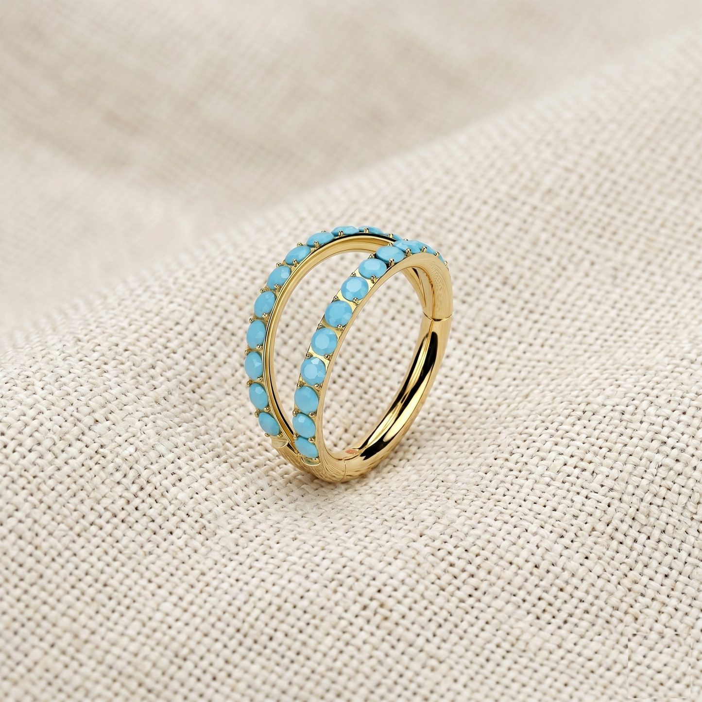 Titanium Double Hoop Turquoise Hinged Ring 16G