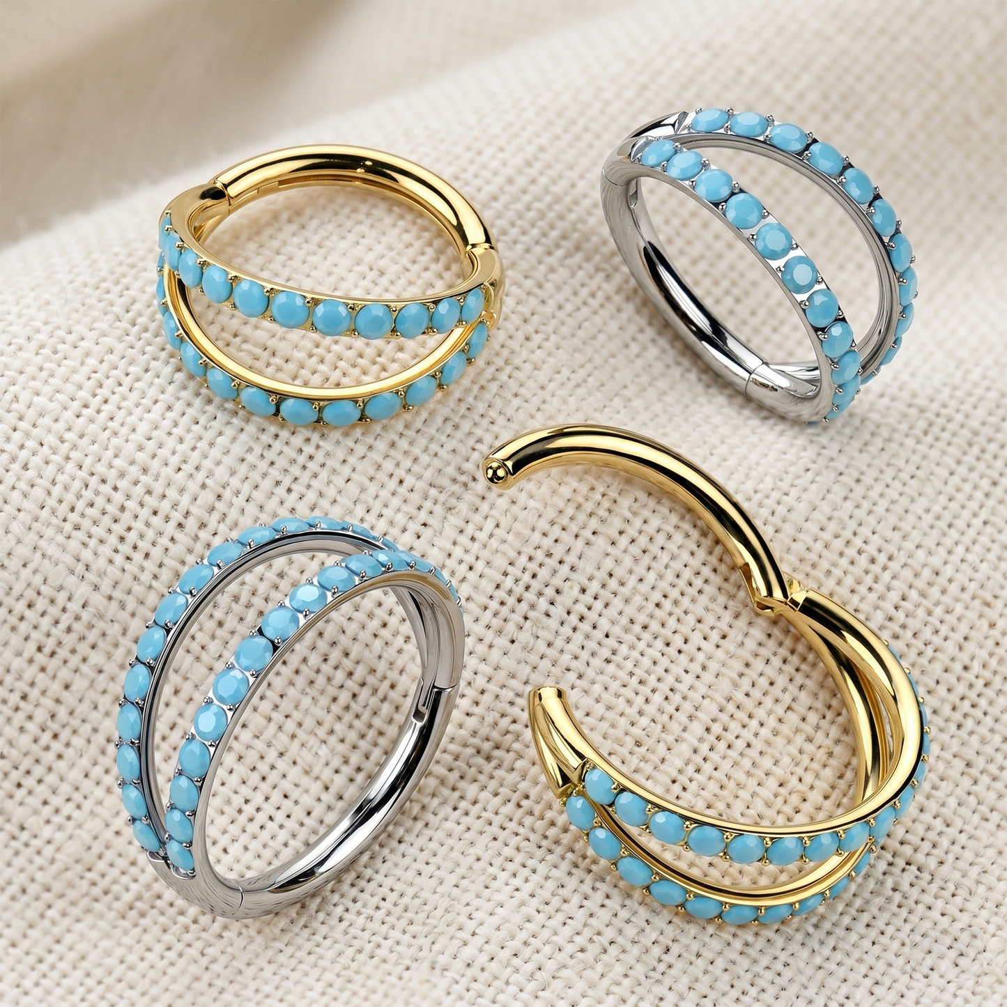 Titanium Double Hoop Turquoise Hinged Ring 16G