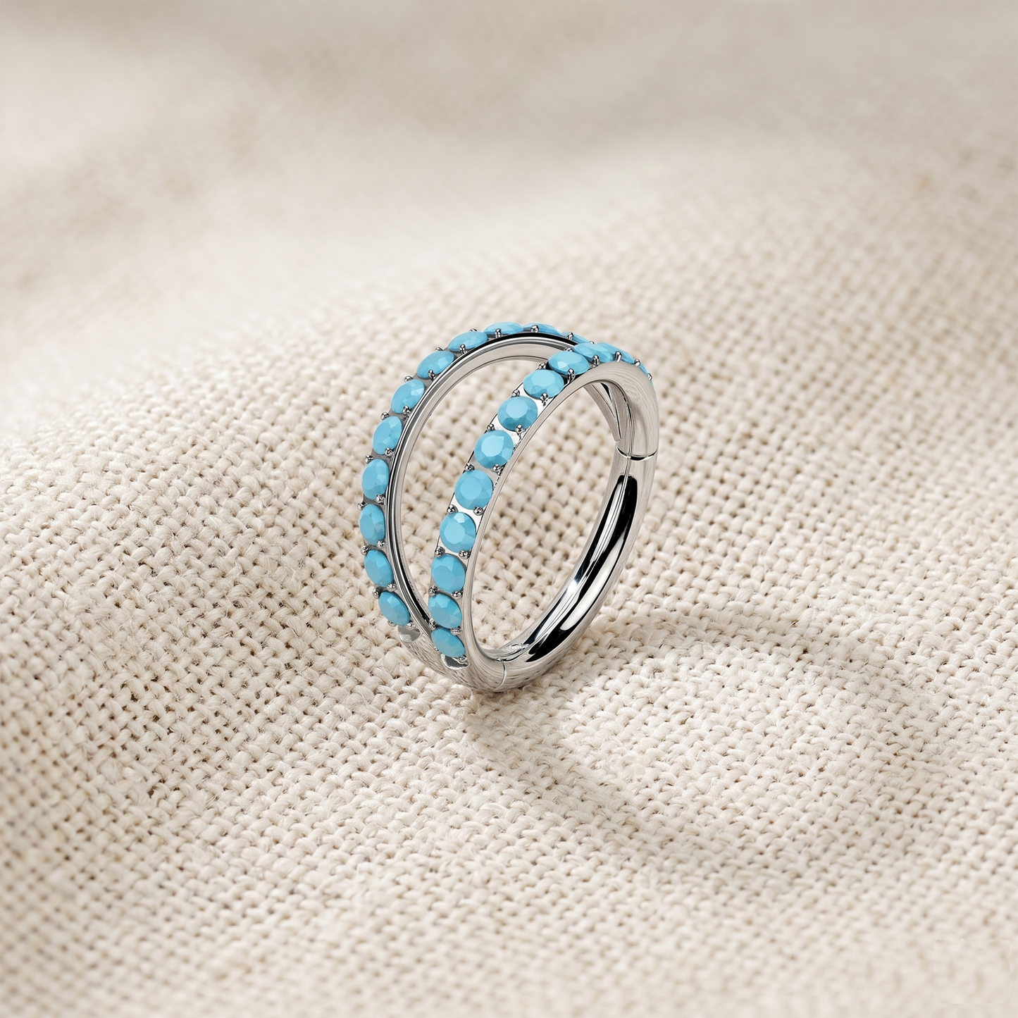 Titanium Double Hoop Turquoise Hinged Ring 16G