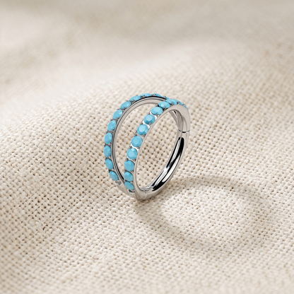 Titanium Double Hoop Turquoise Hinged Ring 16G