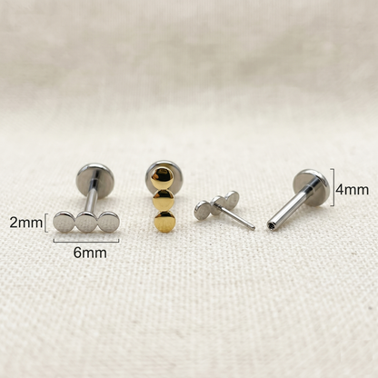 Titanium Triple Flat Round Threadless Stud