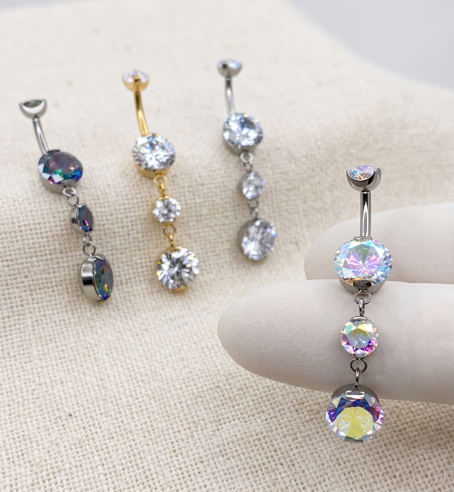 Titanium CZ Dangle Belly Button Ring 14G