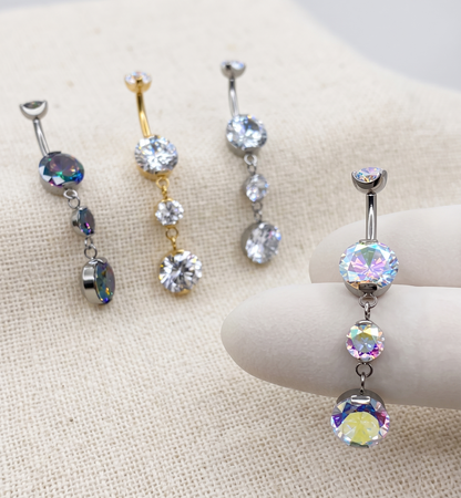 Titanium CZ Dangle Belly Button Ring 14G