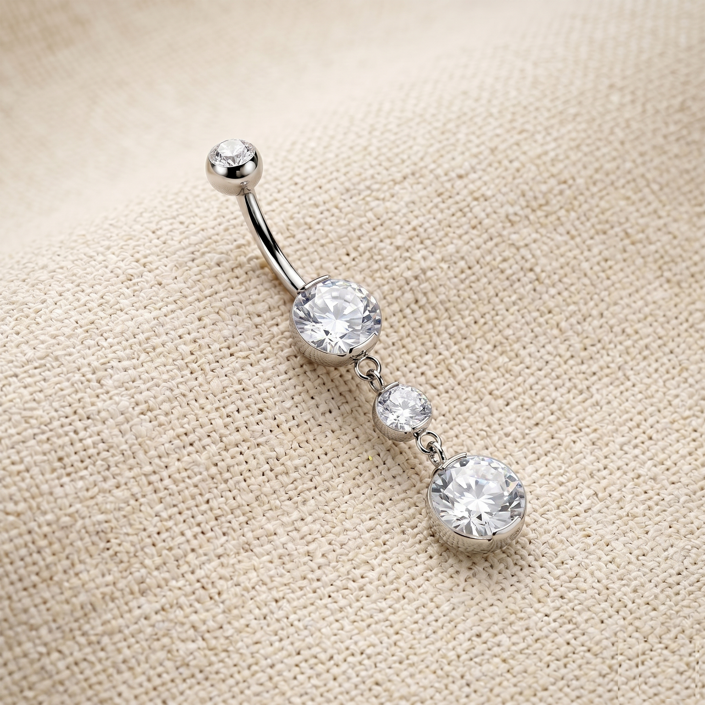 Titanium CZ Dangle Belly Button Ring 14G