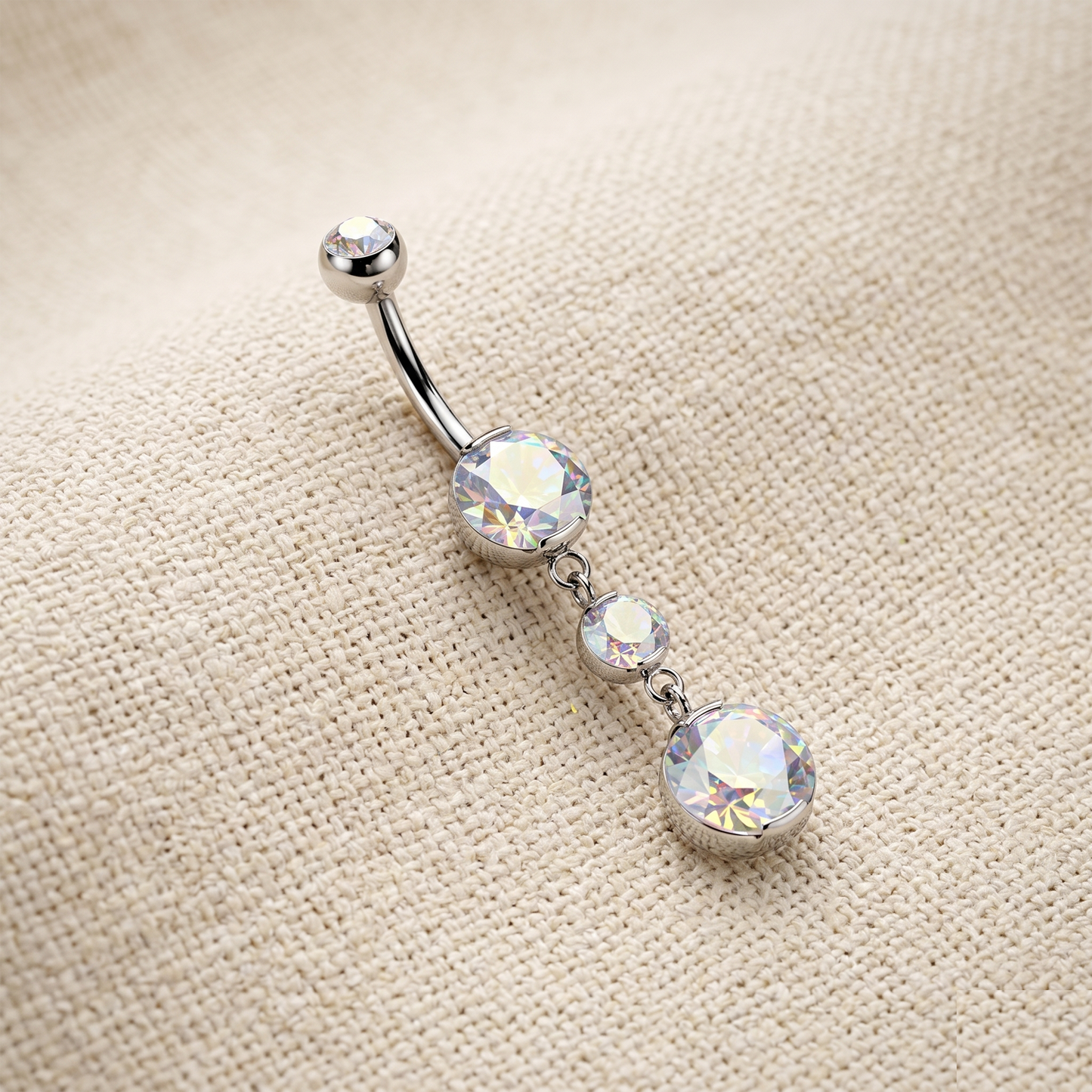 Titanium CZ Dangle Belly Button Ring 14G