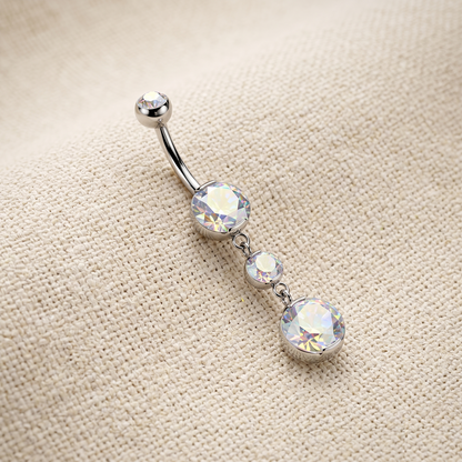 Titanium CZ Dangle Belly Button Ring 14G