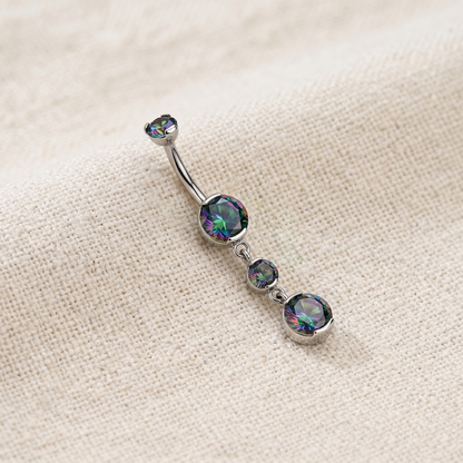 Titanium CZ Dangle Belly Button Ring 14G