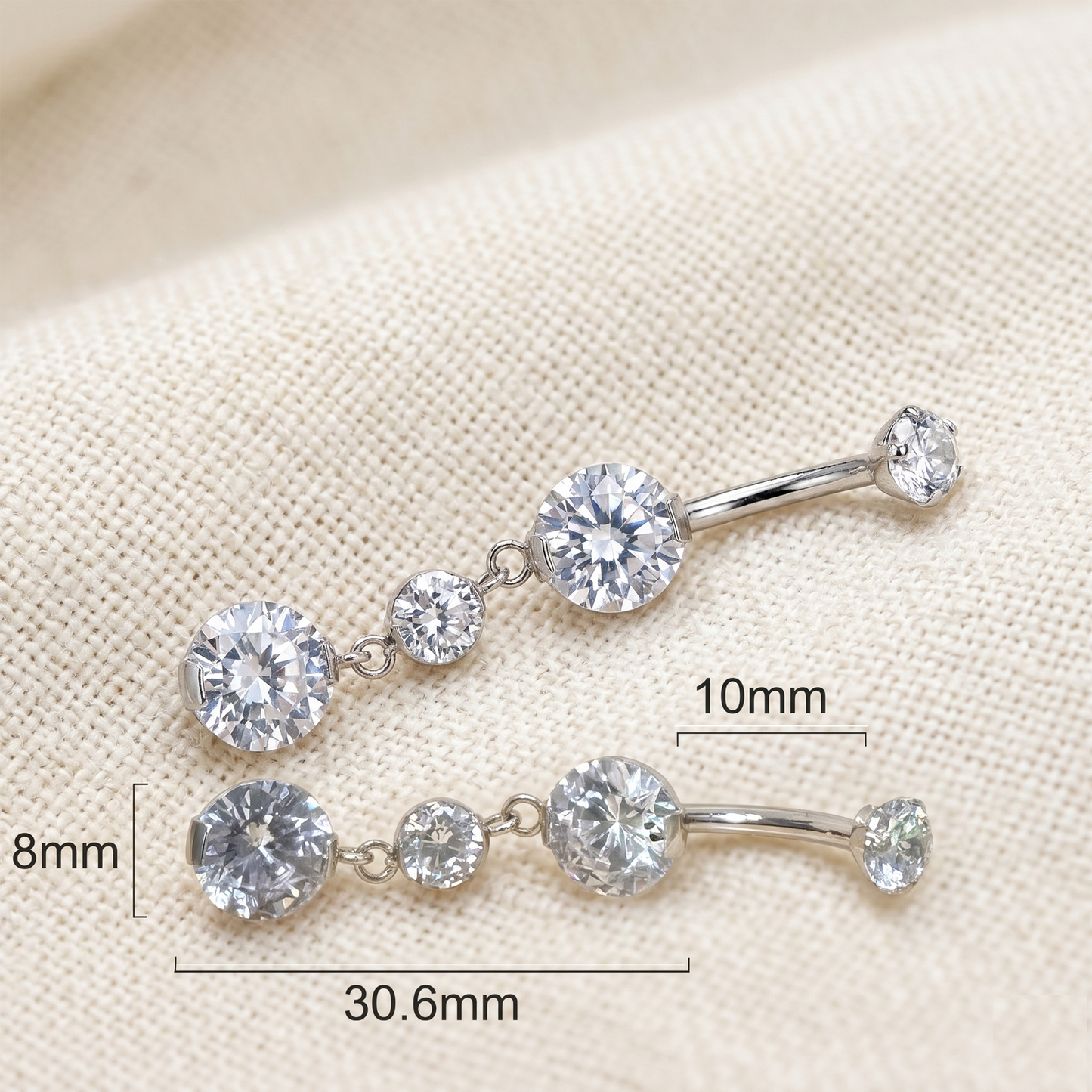 Titanium CZ Dangle Belly Button Ring 14G