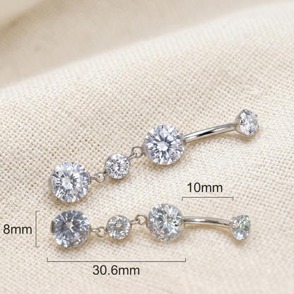 Titanium CZ Dangle Belly Button Ring 14G