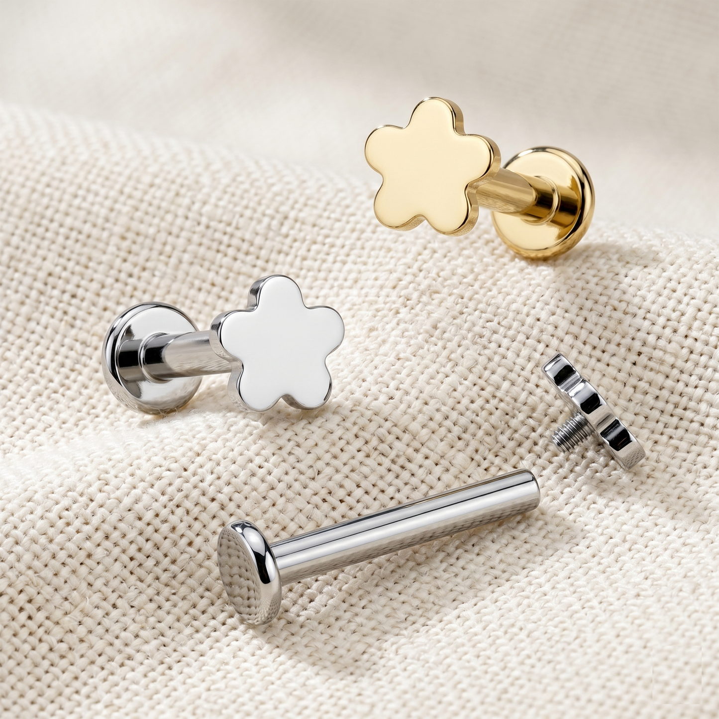 Titanium Flower Threaded Labret Stud 16G