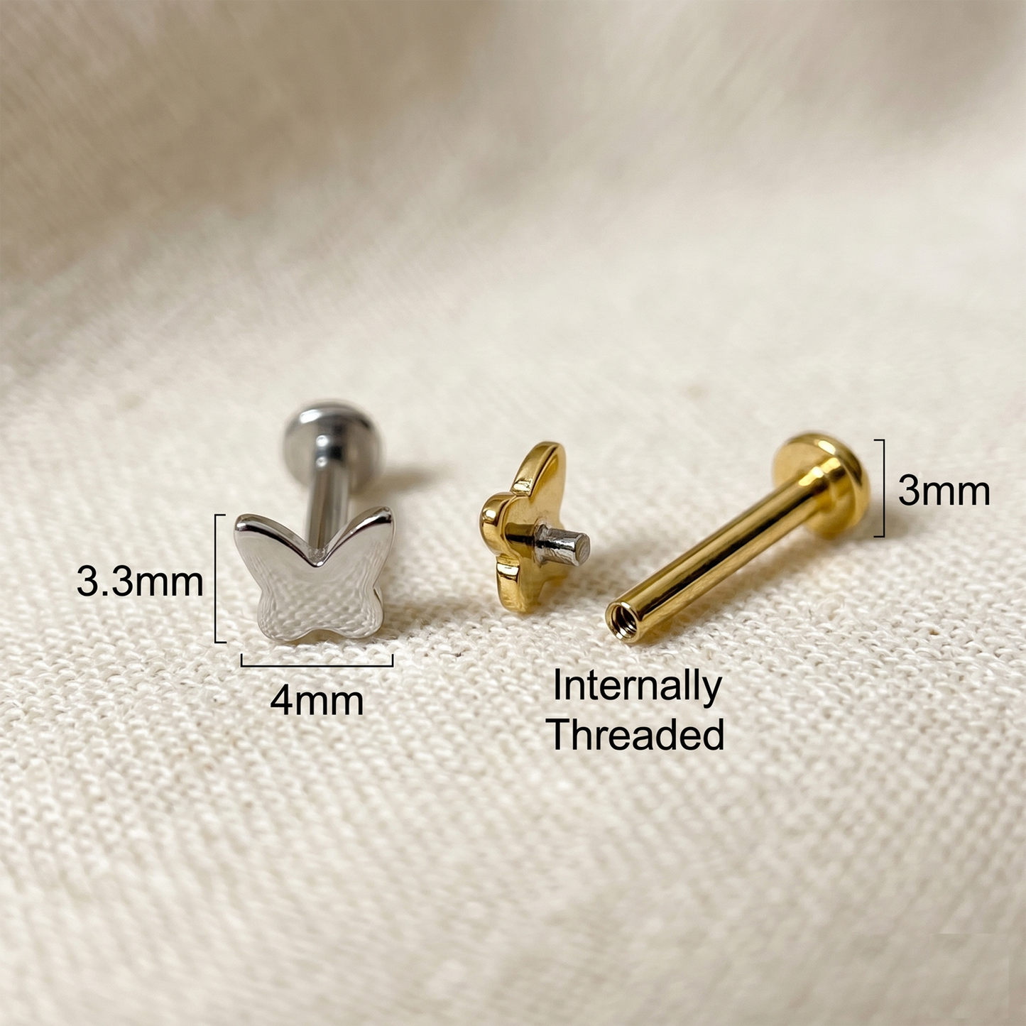 Titanium Butterfly Threaded Labret Stud 16G