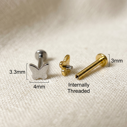 Titanium Butterfly Threaded Labret Stud 16G