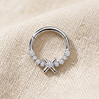 Surgical Steel X CZ Center Hinged Hoop 16G