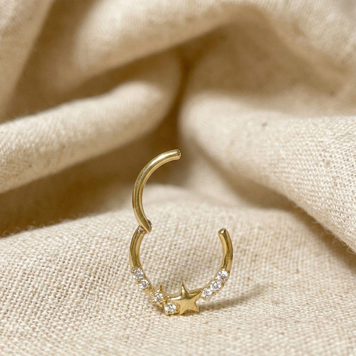 Surgical Steel Star CZ Hinged Hoop 16G