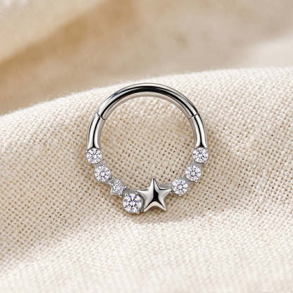 Surgical Steel Star CZ Hinged Hoop 16G