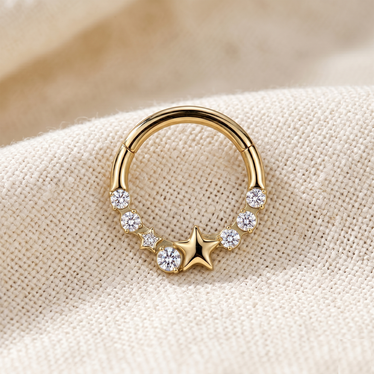 Surgical Steel Star CZ Hinged Hoop 16G