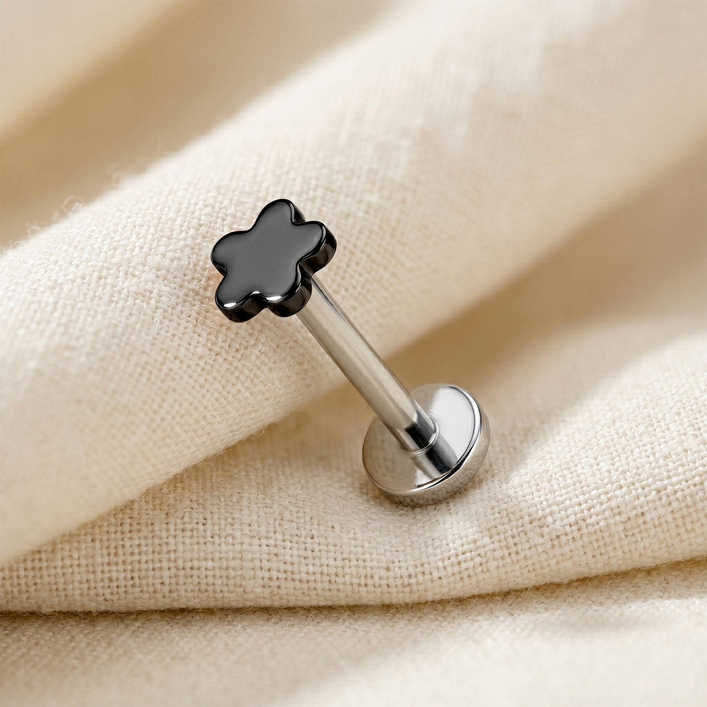 Titanium Plain Flower Threadless Stud