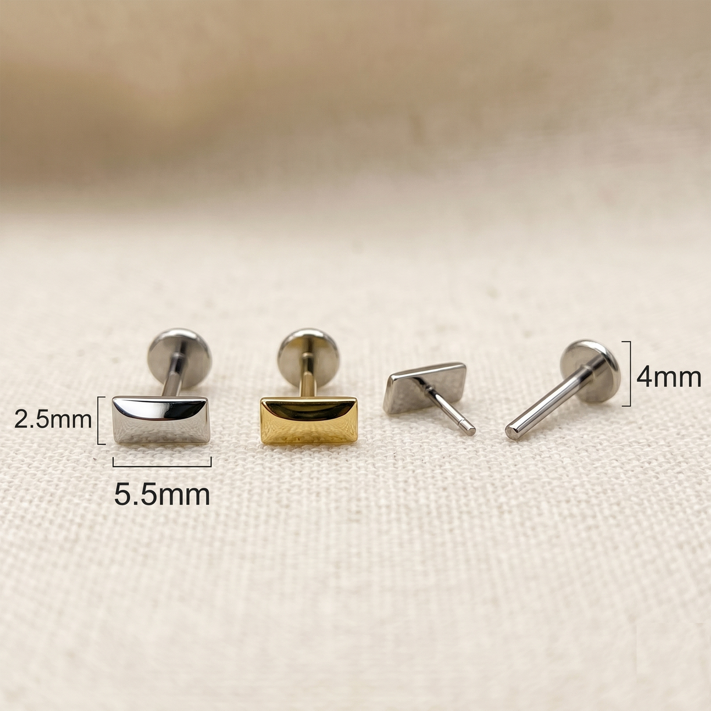 Titanium Rounded Rectangle Threadless Stud