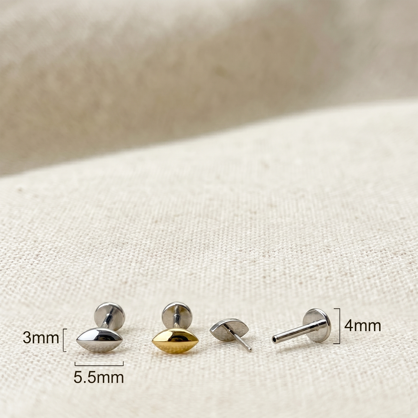 Titanium Rounded Marquise Threadless Stud