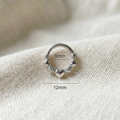 Surgical Steel Hearts CZ Hinged Clicker Hoop 16G