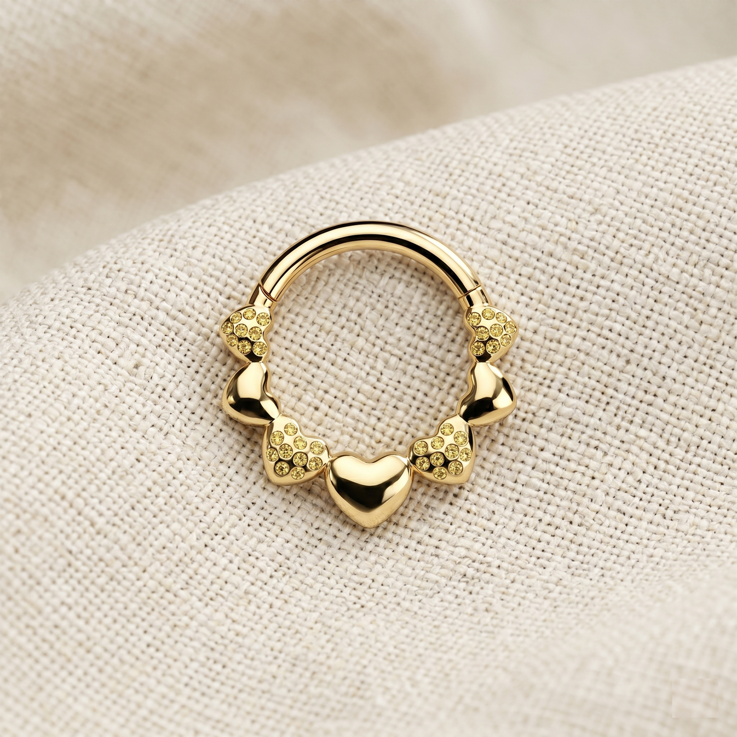 Surgical Steel Hearts CZ Hinged Clicker Hoop 16G
