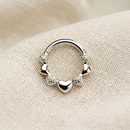 Surgical Steel Hearts CZ Hinged Clicker Hoop 16G