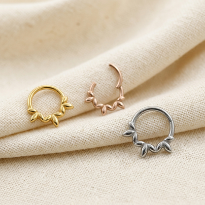 Surgical Steel Leaf Vine Hinged Clicker Hoop Ring
