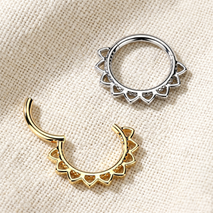 Surgical Steel Heart Filigree Hinged Clicker Hoop 16G