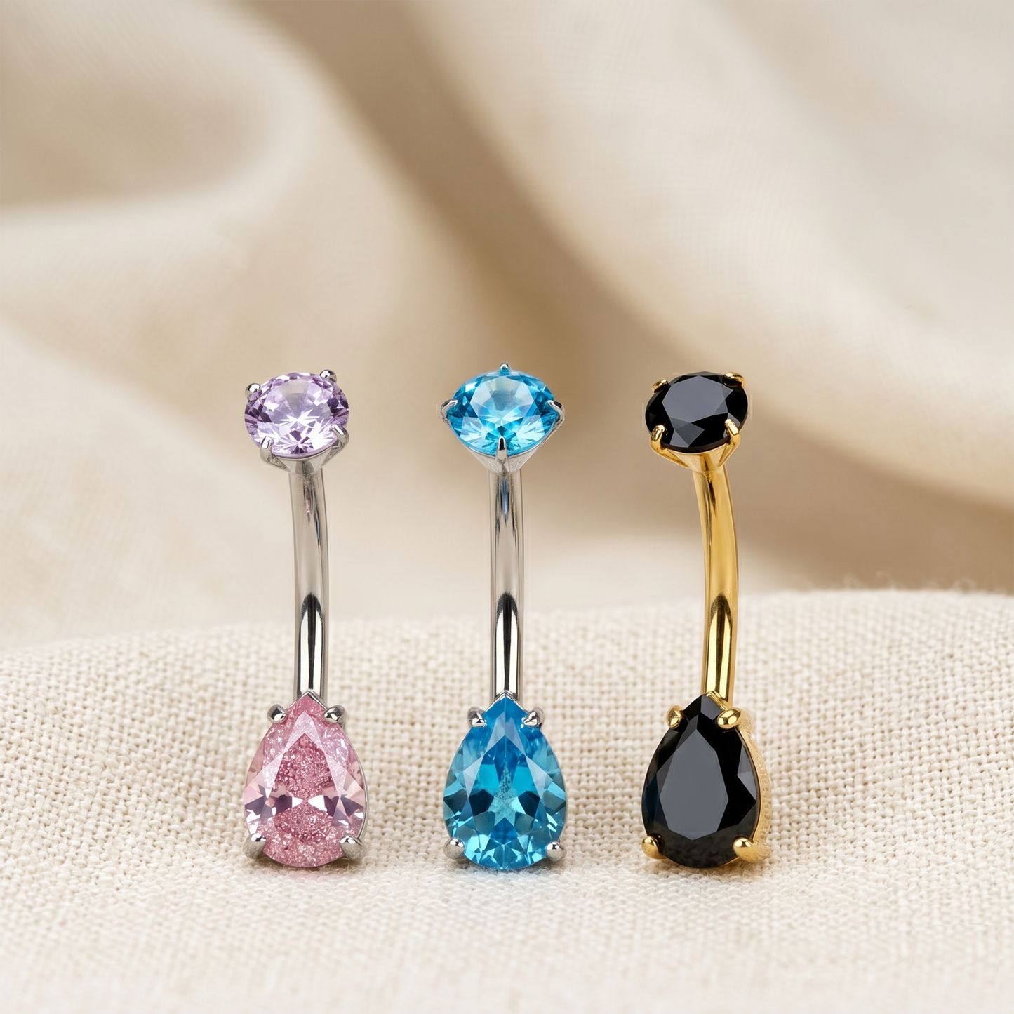 Surgical Steel Prong Teardrop CZ Belly Ring 14G