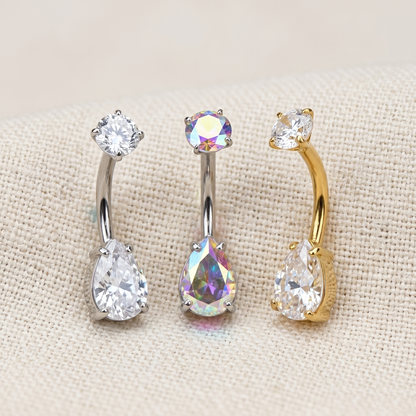Surgical Steel Prong Teardrop CZ Belly Ring 14G